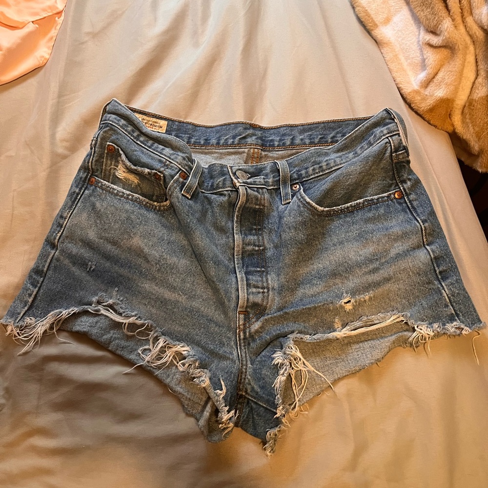Levi's Blue Distressed Jean Shorts